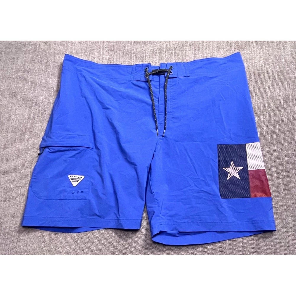 Columbia PFG Board Shorts Mens 44 Blue Texas Flag Drawstring Swim Trunks Outdoor